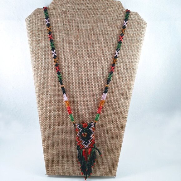 Handmade Seed Beads Fringe Pouch Necklace - Picture 8 of 13